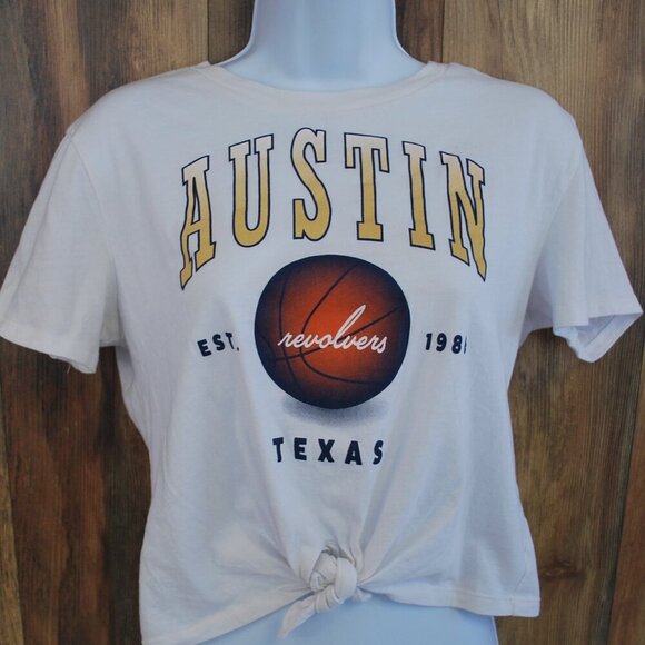 Divided White Cropped Tee Austin Revolvers Tie Front M - Picture 2 of 3